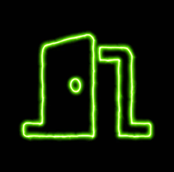 Zöld neon jelkép ajtó nyitva — Stock Fotó
