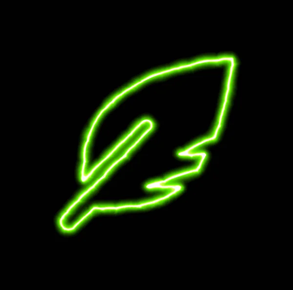 Green neon symbol sharp feather — Stock Photo, Image