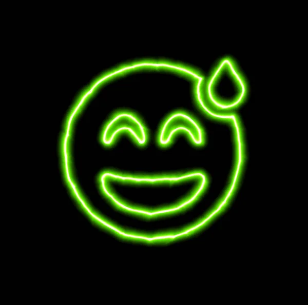 Green neon symbol grin beam sweat — Stock Photo, Image