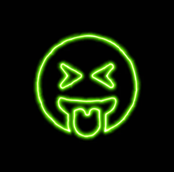 Símbolo de néon verde grin tongue squint — Fotografia de Stock