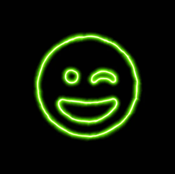 Green neon symbol grin wink — Stock Photo, Image