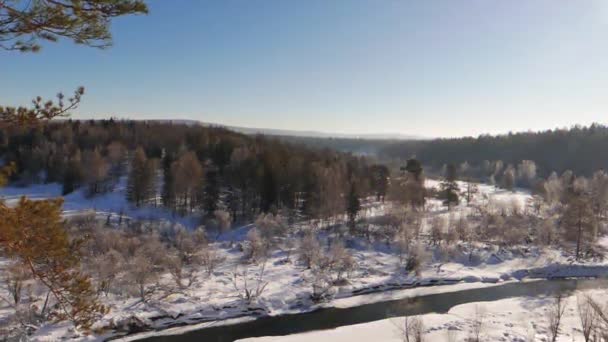 Glitch Effekt Der Fluss Winter Felsstrand Serga Ural Russland Video — Stockvideo