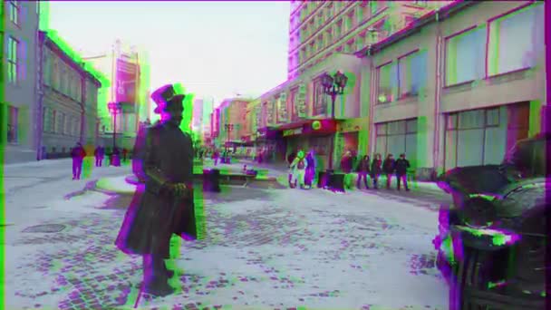 Glitch Effekt Bilen Gatan Weiner Jekaterinburg Ryssland December 2015 Monumentet — Stockvideo