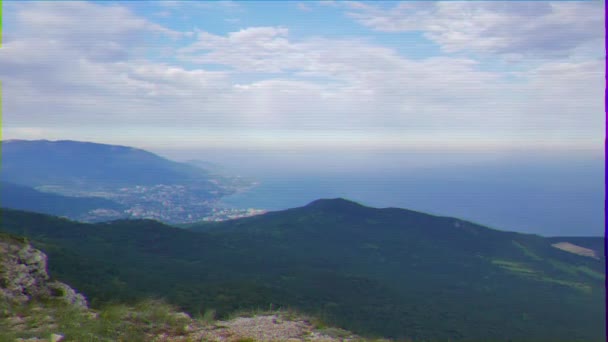 Effetto Glitch Panorama Della Costa Yalta Dal Monte Petri Crimea — Video Stock