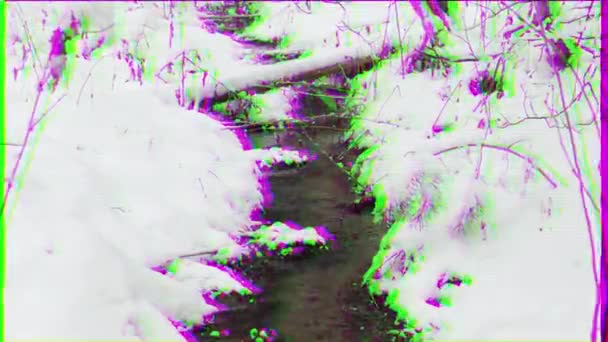 毛刺效果 雪中的小溪 俄罗斯 超高清 — 图库视频影像