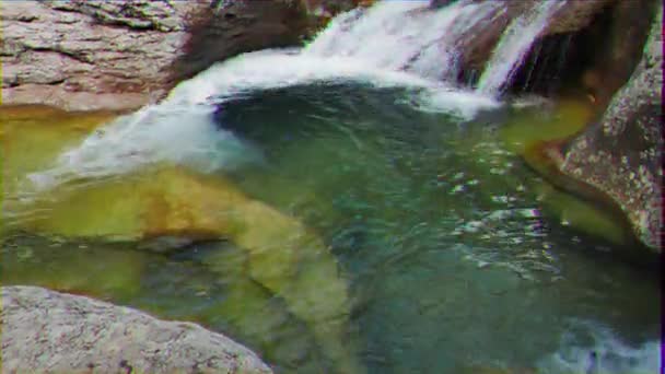 Glitch Effect Bath Youth River Auzun Uzen Grand Canyon Crimea — Stock Video