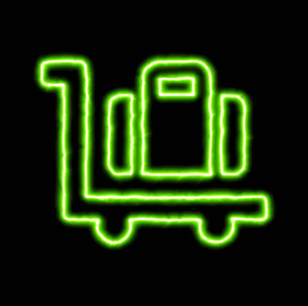 Vert néon symbole chariot à bagages — Photo