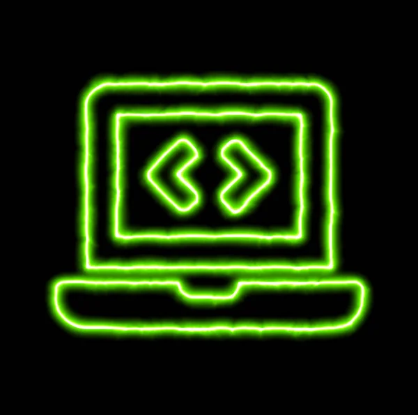 Grünes Neon-Symbol Laptop-Code — Stockfoto