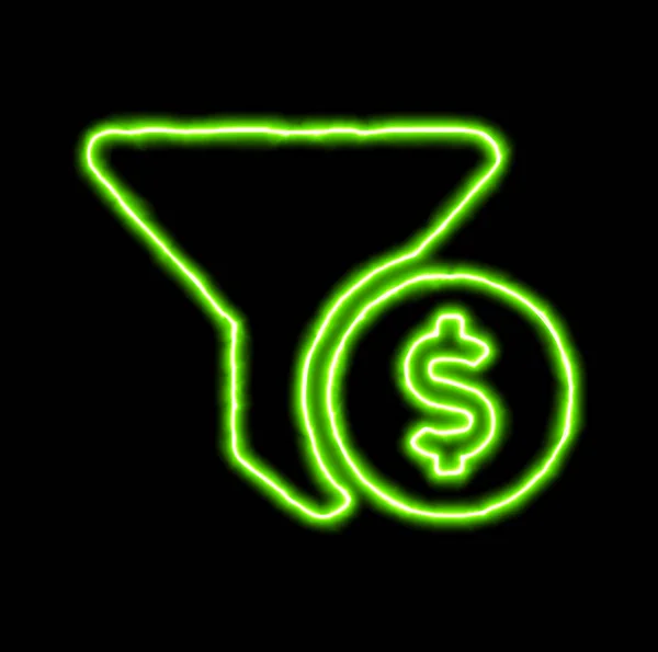 Grüne Leuchtschrift Trichter Dollar — Stockfoto