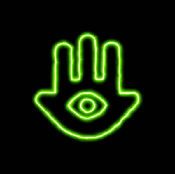 Yeşil Neon sembol hamsa — Stok fotoğraf
