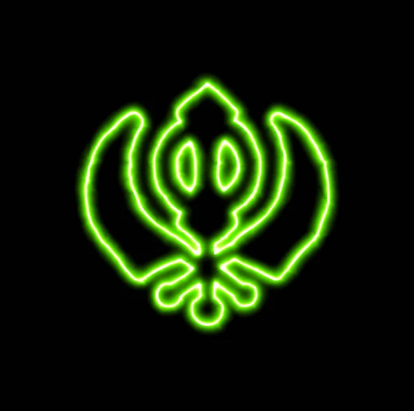 Grünes Neonsymbol khanda — Stockfoto