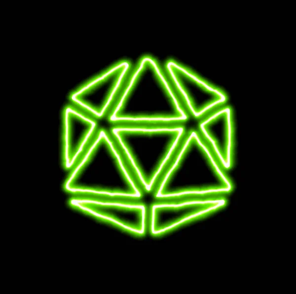 Зелений неоновий символ кістки d20 — стокове фото