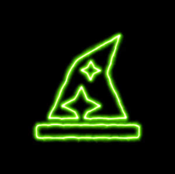 Groene neon symbool Hat wizard — Stockfoto