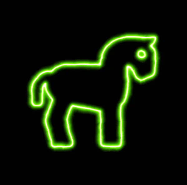 Grön neonsymbol häst — Stockfoto
