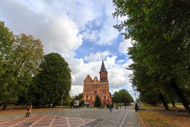 Rusya, Kaliningrad. Yağmurlu havalarda Kalinidgrad Katedrali