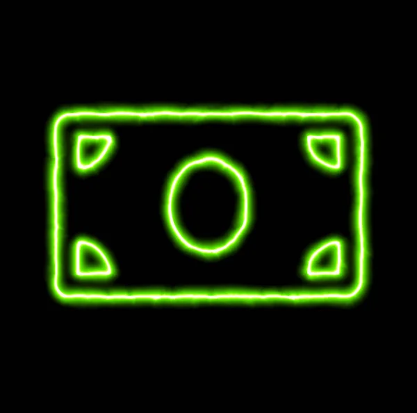 Grüner Geldschein mit Neon-Symbol — Stockfoto
