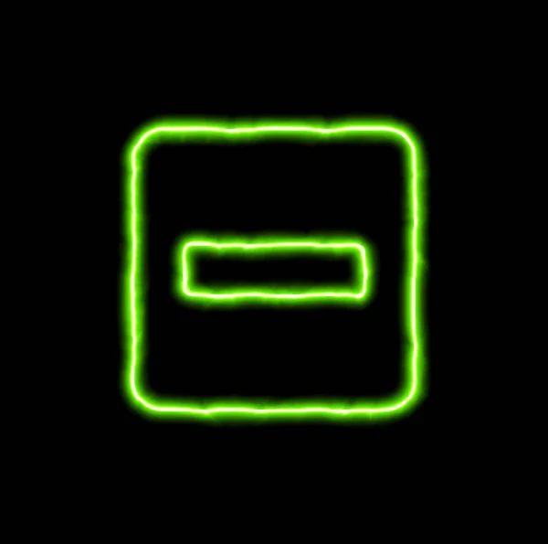 Зелений неоновий символ мінус квадрат — стокове фото