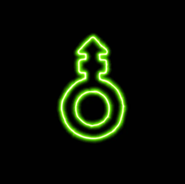 Green neon symbol mars stroke v — Stock Photo, Image