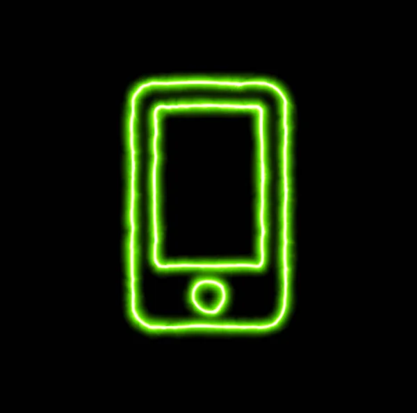 Зеленый неоновый символ мобильного телефона — стоковое фото