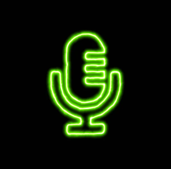 Yeşil Neon sembol mikrofon — Stok fotoğraf