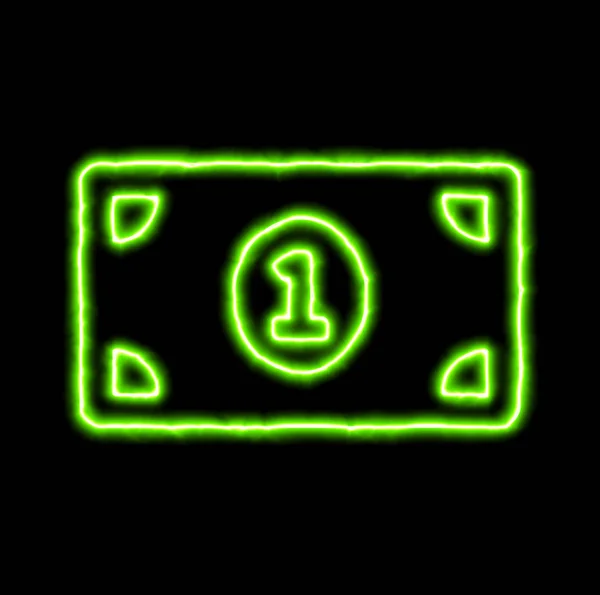 Green neon symbol money bill one — Stock Photo, Image