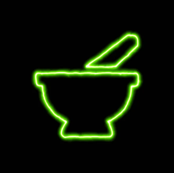 Almofada de argamassa de símbolo de néon verde — Fotografia de Stock
