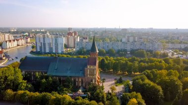 Kaliningrad Katedrali Kant ada üzerinde. Rusya, Kaliningrad, dron üzerinden 