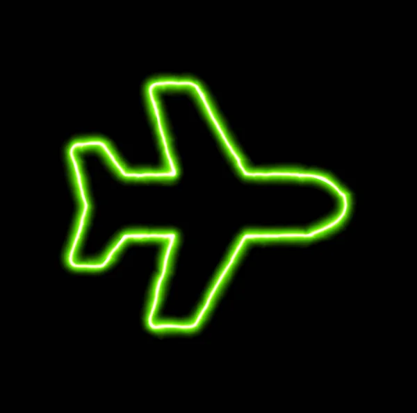 Green neon symbol plane — Stock Photo, Image