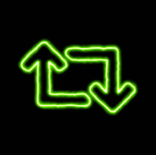 Green neon symbol retweet — Stock Photo, Image