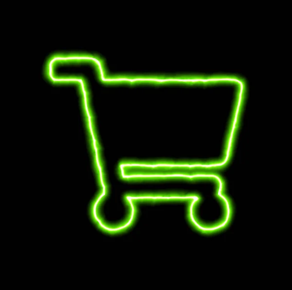 green neon symbol shopping cart