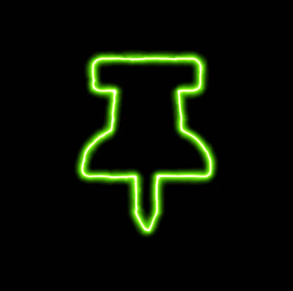 Thumbtack símbolo de néon verde — Fotografia de Stock
