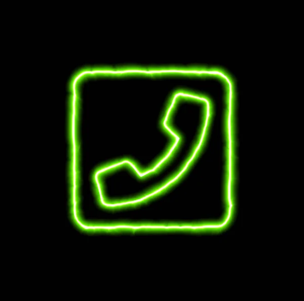 Зеленый неоновый символ телефона квадрат — стоковое фото