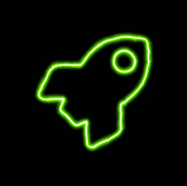 Groene neon symbool raket — Stockfoto