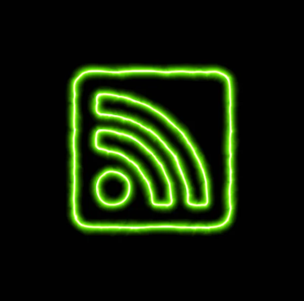 グリーンネオンシンボル rss スクエア — ストック写真