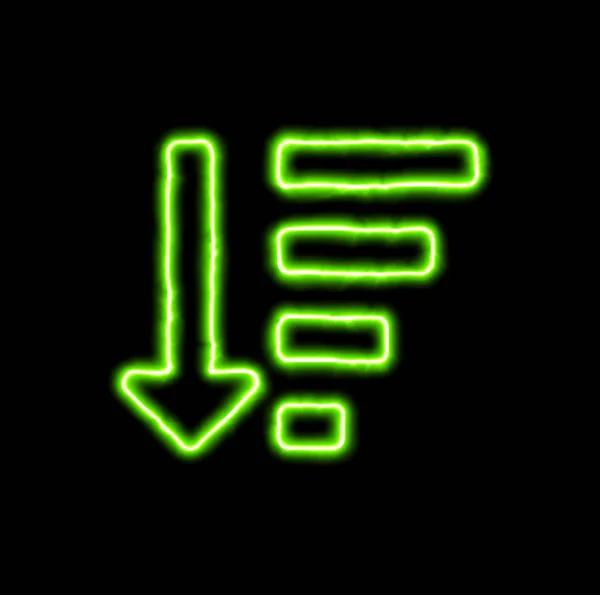 Green neon symbol sort amount down — Stock Photo, Image