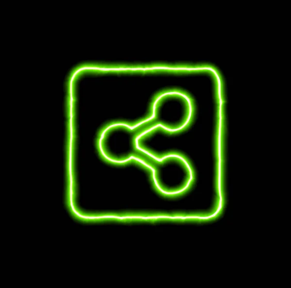 Verde neon símbolo compartilhar quadrado — Fotografia de Stock