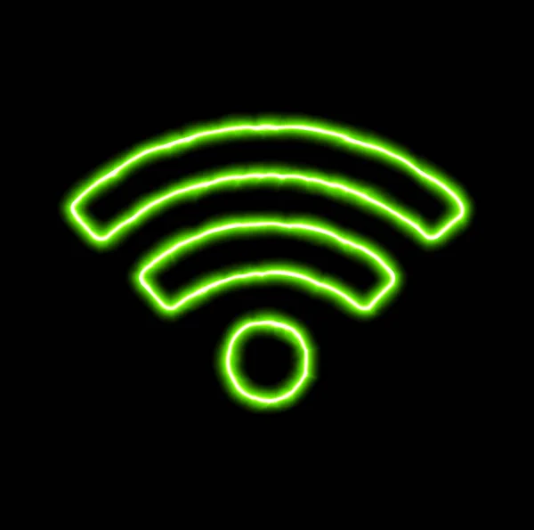 Yeşil Neon sembol WiFi — Stok fotoğraf