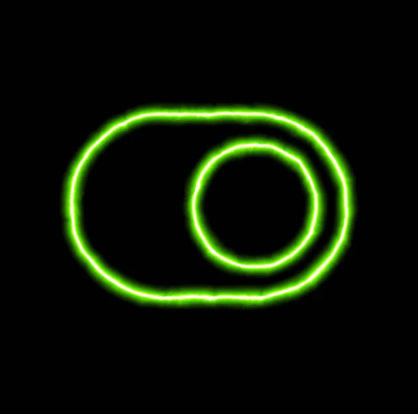 Зеленый неоновый символ переключения на — стоковое фото