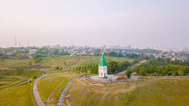 Paraskeva Pyatnitsa Şapel. Krasnoyarsk ve sembolü şehir ana müteşekkil Dron üzerinden 