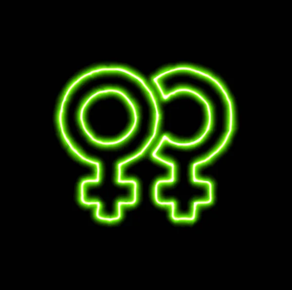 Grön neonsymbol Venus dubbel — Stockfoto
