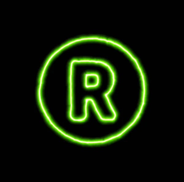 Símbolo de néon verde registrado — Fotografia de Stock