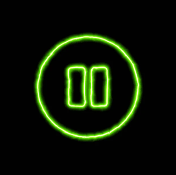 Green neon symbol pause circle — Stock Photo, Image