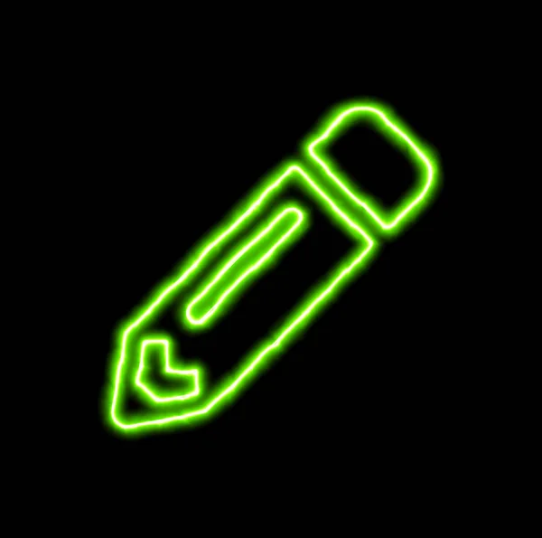 Green neon symbol pencil — Stock Photo, Image