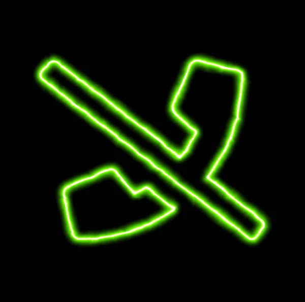 Groene neon symbool telefoon slash — Stockfoto