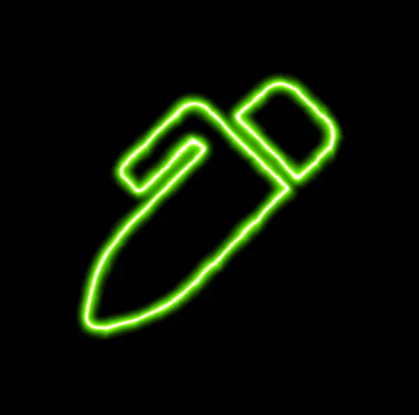 Zielony symbol pióra Neon — Zdjęcie stockowe