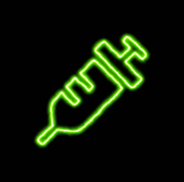 Green neon symbol syringe — Stock Photo, Image