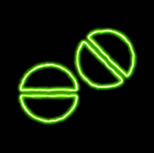 Зеленый неоновый символ таблетки — стоковое фото