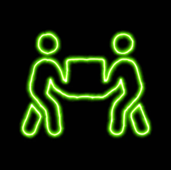 Green neon symbol people carry — Stock Photo, Image