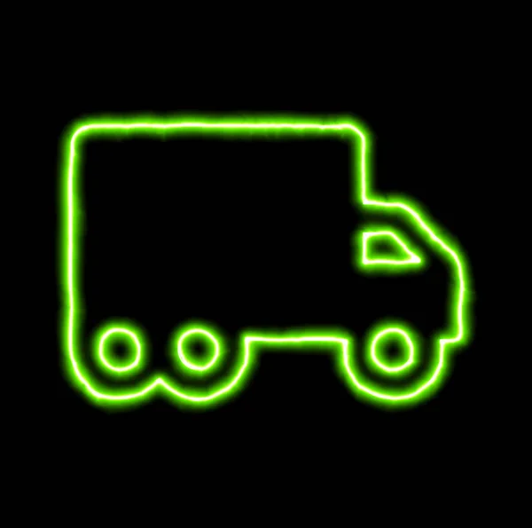 Groene neon symbool vrachtwagen bewegende — Stockfoto