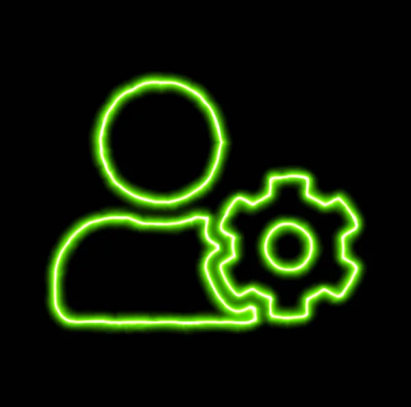 Green neon symbol user cog — Stock Photo, Image
